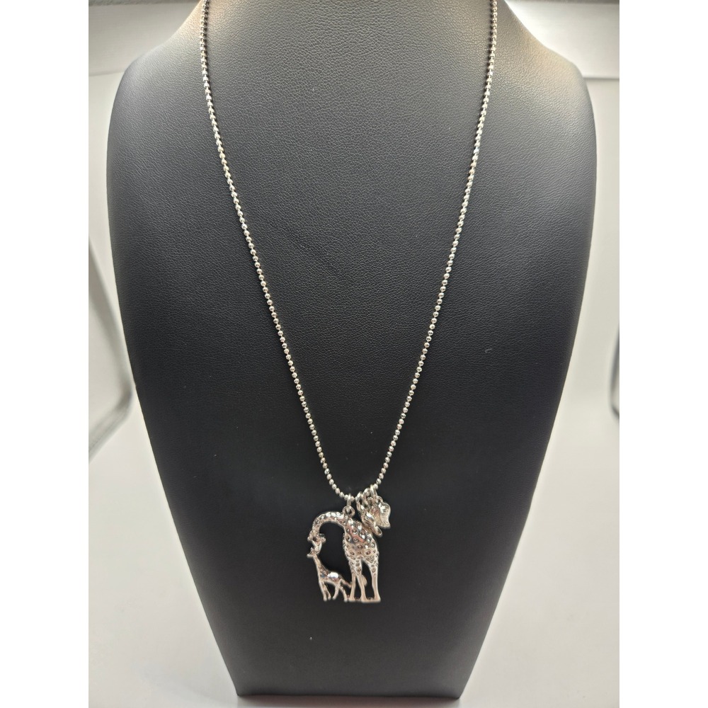 Adult Jewels Silver Tone Mother Baby Giraffe Leaf Charm Ball Chain Necklace